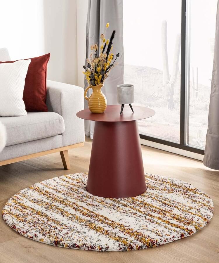 Boho&me Rond hoogpolig vloerkleed strepen Artisan wit multi 280 cm rond