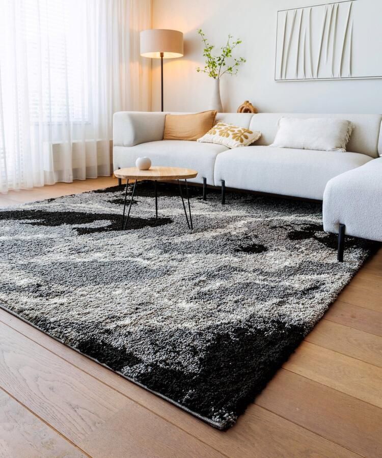 Boho&me Vierkant hoogpolig vloerkleed Marble Artisan grijs 160x160 cm - Foto 2