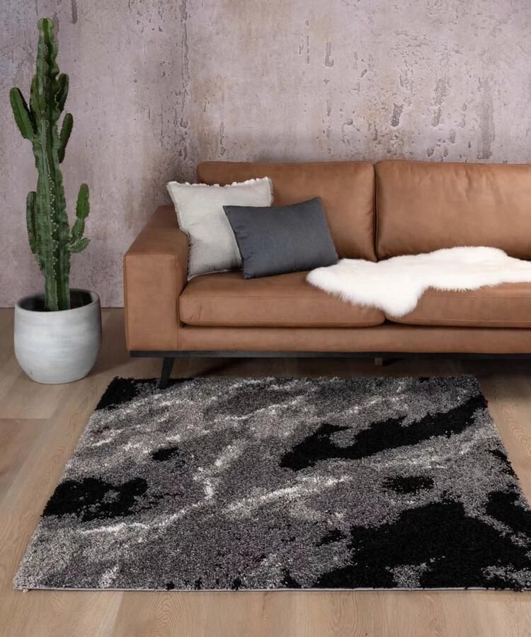 Boho&me Vierkant hoogpolig vloerkleed Marble Artisan grijs 280x280 cm