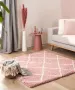 Boho&me Vierkant hoogpolig vloerkleed ruiten Artisan roze wit 200x200 cm - Thumbnail 1