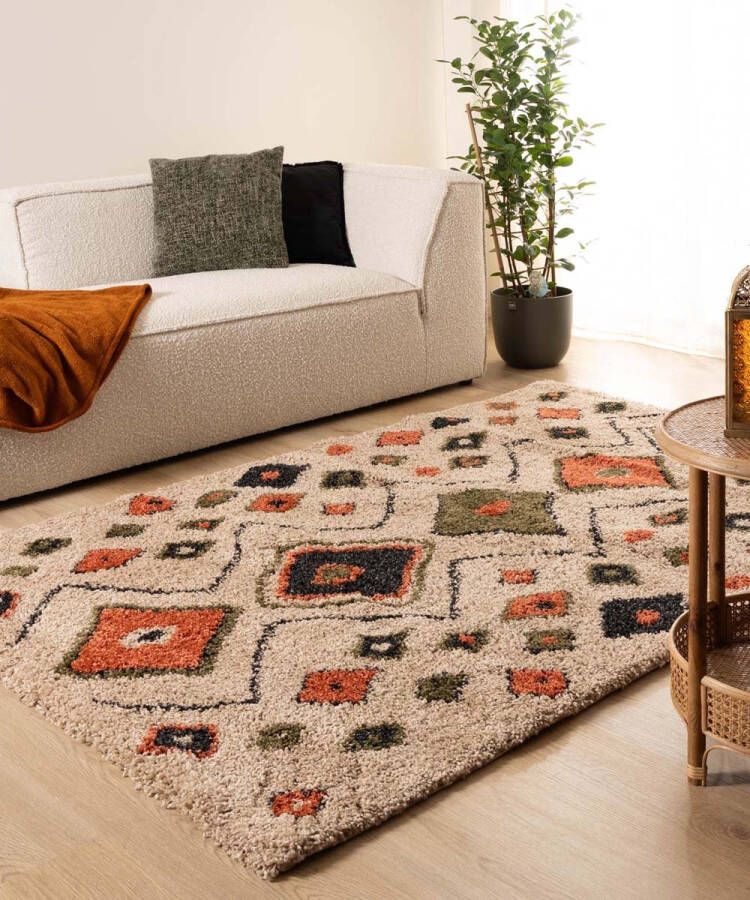 Boho&me Hoogpolig vloerkleed bohemian Artisan beige multi 80x150 cm