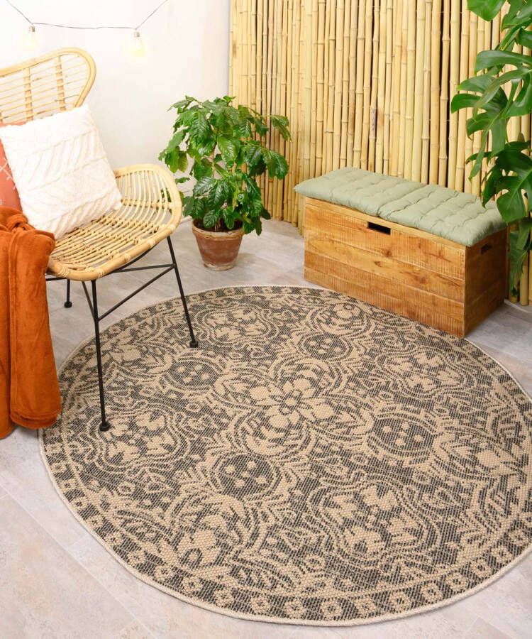 Boho&me Rond buitenkleed Sunny Oriental beige zwart 100 cm rond