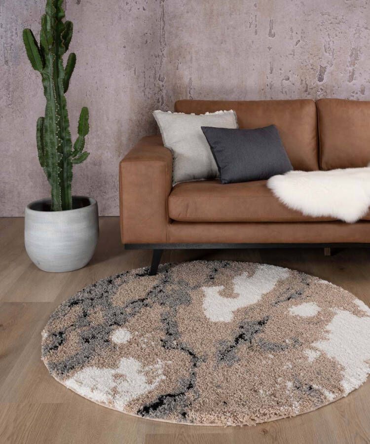 Boho&me Rond hoogpolig vloerkleed Marble Artisan beige 240 cm rond