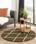 Boho&me Rond hoogpolig vloerkleed ruiten Habitat olijfgroen wit 240 cm rond - Thumbnail 1