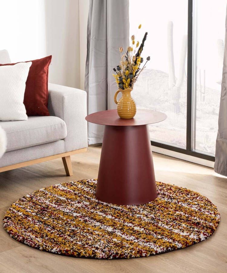 Boho&me Rond hoogpolig vloerkleed strepen Artisan multi okergeel 280 cm rond