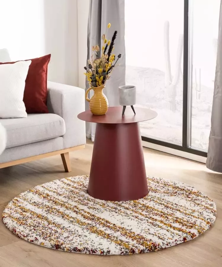 Boho&me Rond hoogpolig vloerkleed strepen Artisan wit multi 300 cm rond