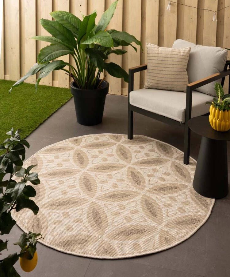 Boho&me Rond jute buitenkleed Sunny Circles naturel 100 cm rond
