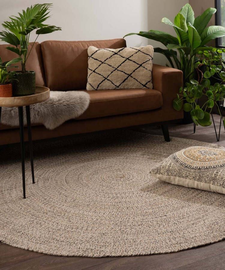 Boho&me Rond vloerkleed katoen Joy beige|wit 250 cm rond