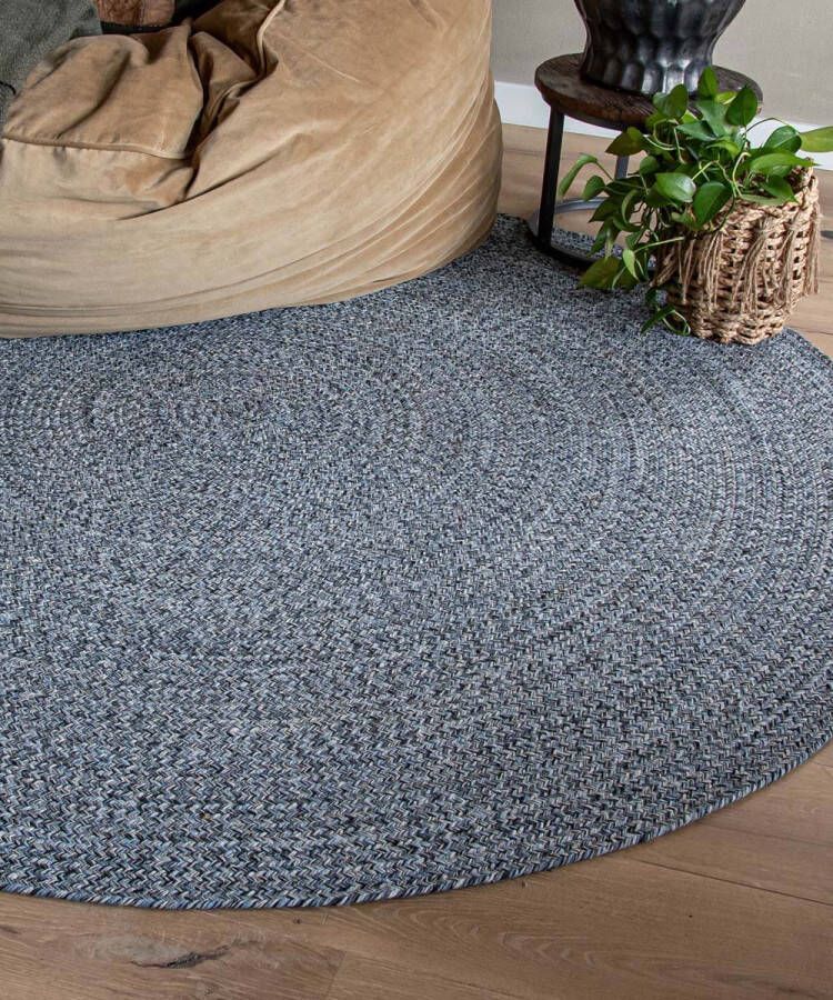 Boho&me Rond vloerkleed katoen Joy blauw 160 cm rond