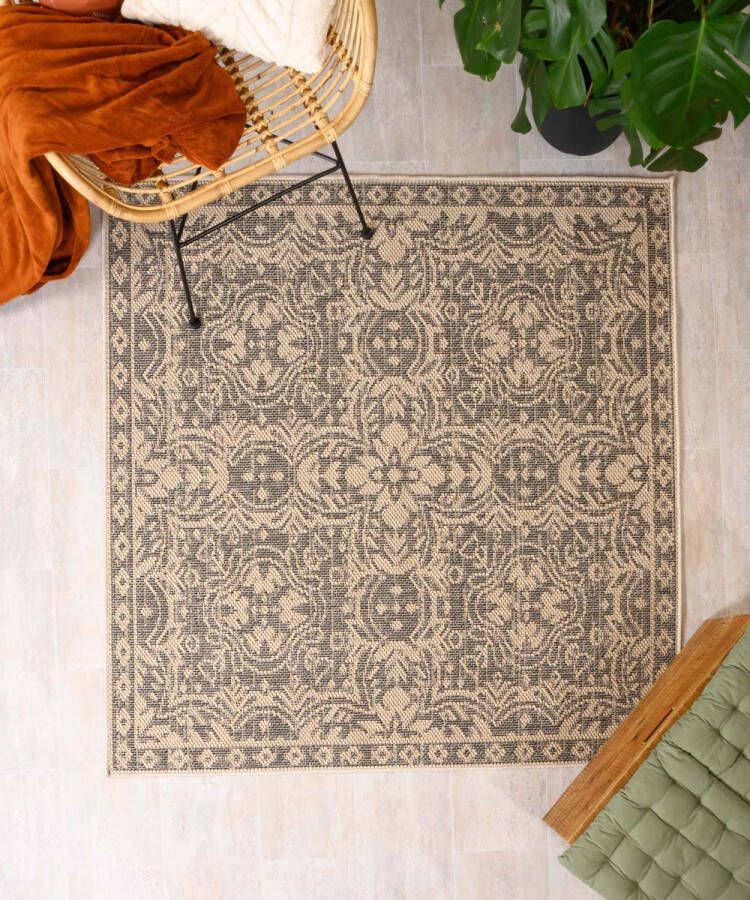 Boho&me Vierkant buitenkleed Sunny Oriental beige|zwart 100x100 cm