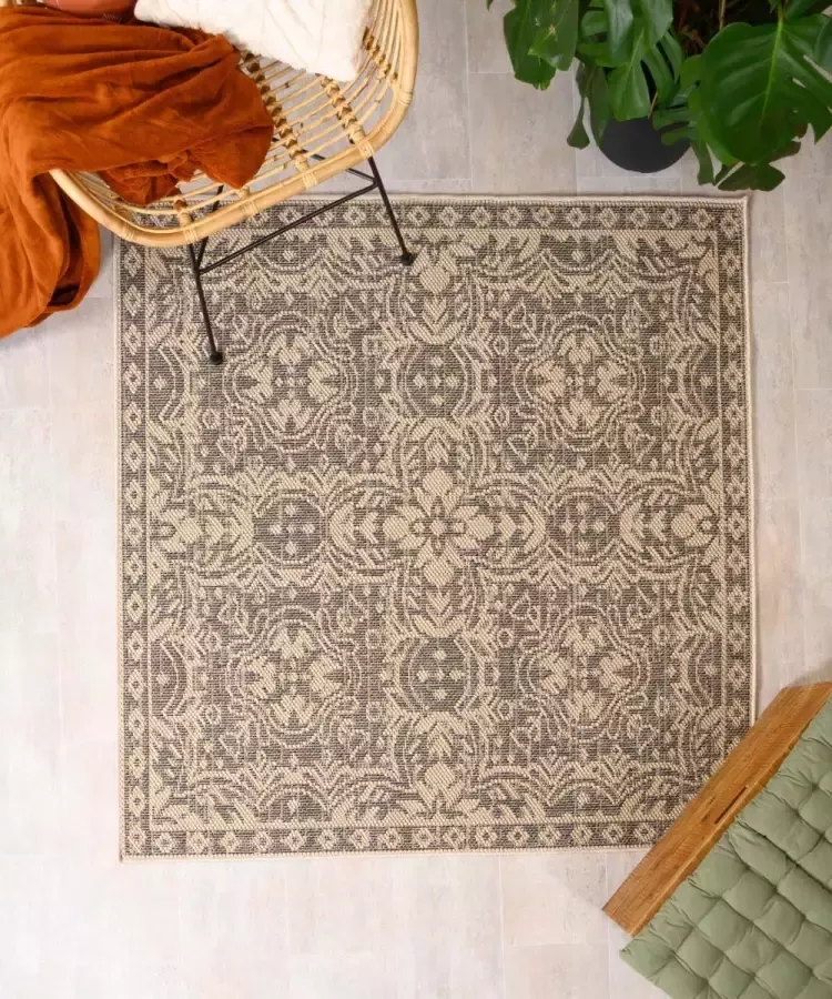 Boho&me Vierkant buitenkleed Sunny Oriental beige|zwart 120x120 cm