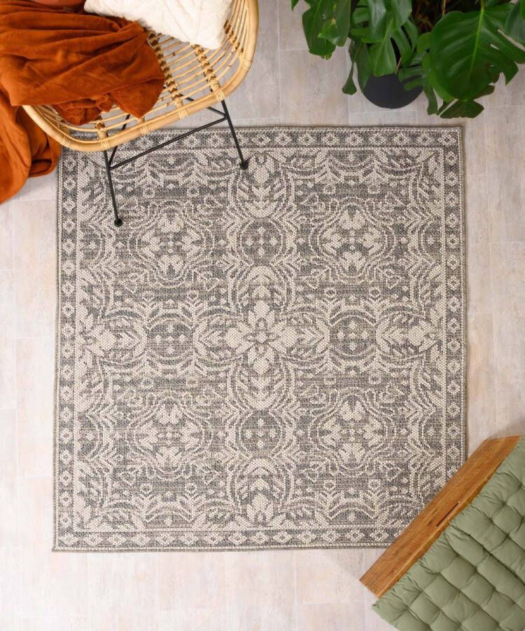 Boho&me Vierkant buitenkleed Sunny Oriental grijs 250x250 cm