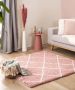Boho&me Vierkant hoogpolig vloerkleed ruiten Artisan roze wit 140x140 cm - Thumbnail 2