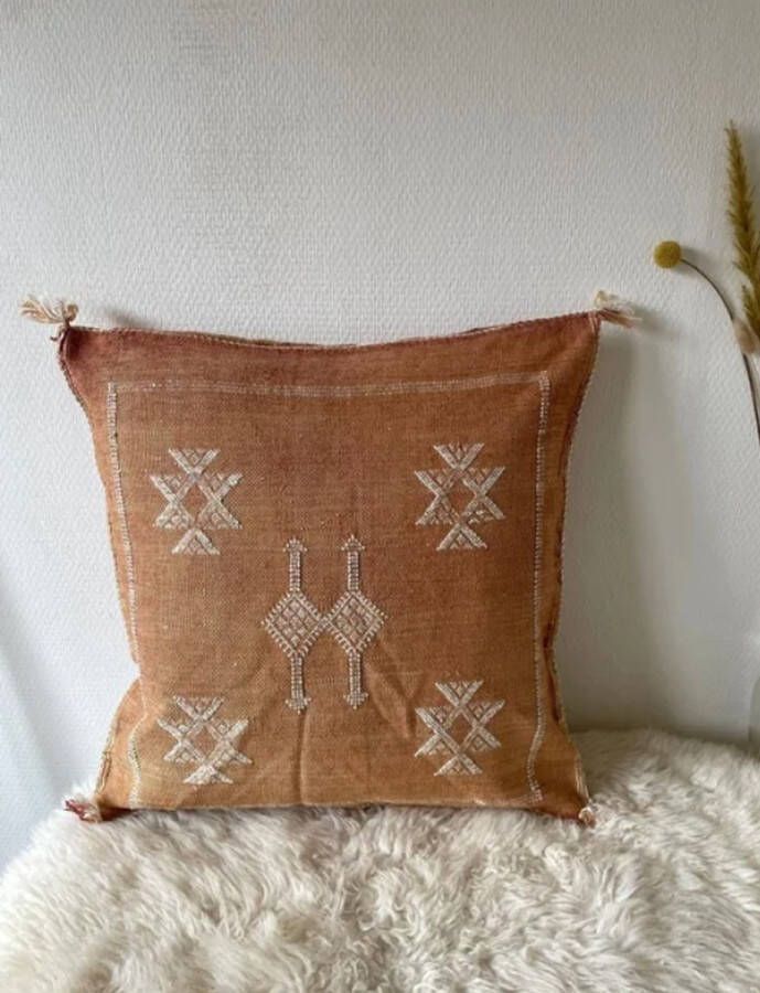 Boho-Wonen Cactus zijde kussen Sabra silk handgemaakte sierkussen 50x50cm