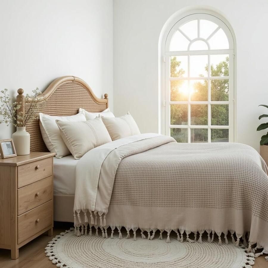 Bohoria Bedsprei 220x240 cm in wafellook Santorini extra groot 100% katoen Oeko-Tex Sprei voor bank fauteuil & bed Bankdeken wollen deken (Sepia)