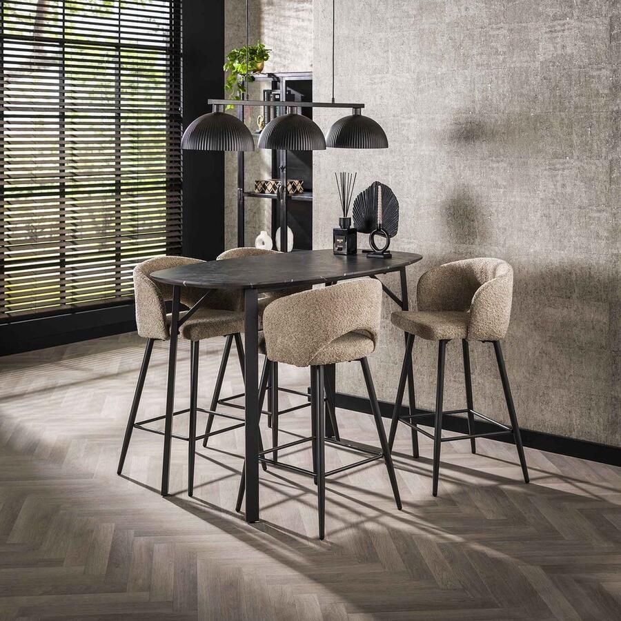 LifestyleFurn Deens Ovale Bartafel Debora Keramiek look 140 x 75cm 3D zwart bruin Ovaal - Foto 2