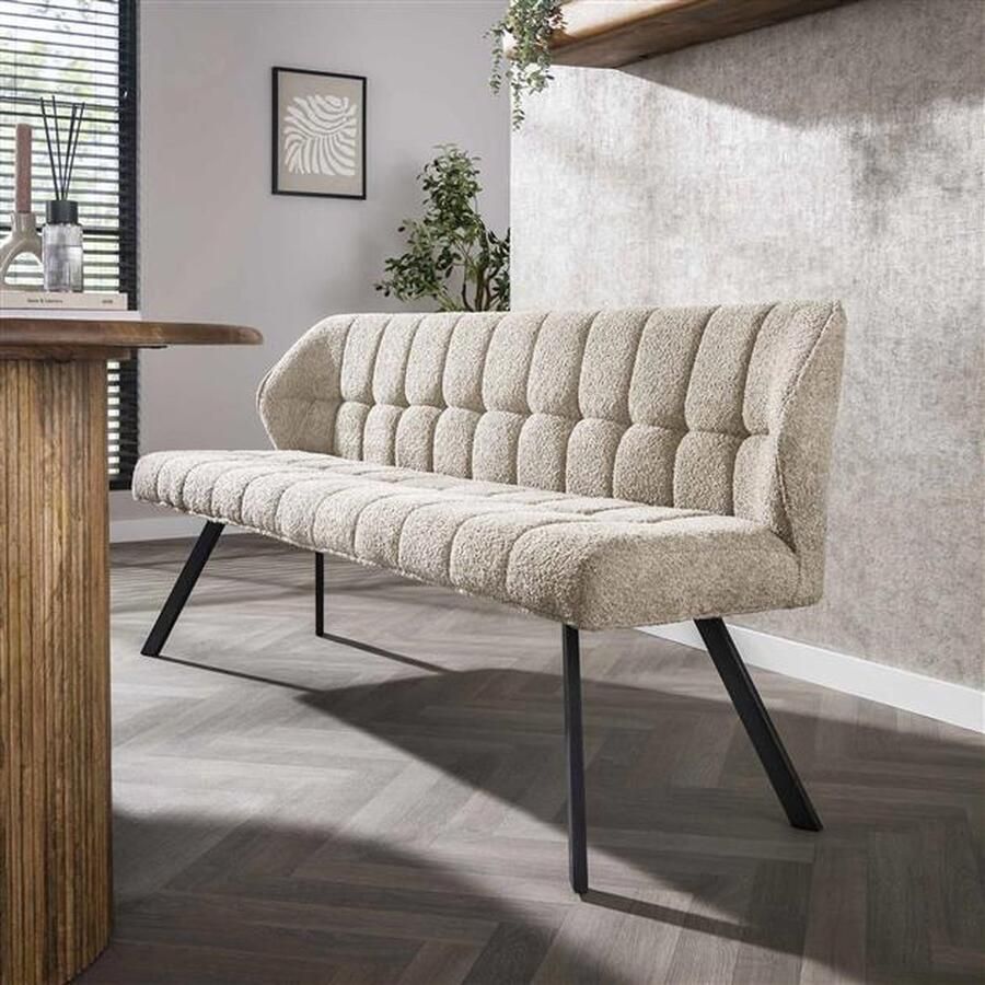 Hoyz Collection Eetkamerbank Raster 3 zitsbank Boucle Zandkleur