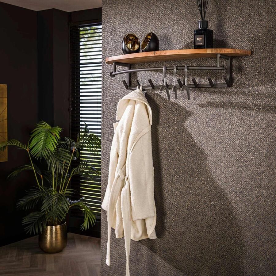 Kapstok half rond 8 haken met hoedenplank Massief acacia