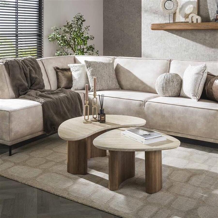 Hoyz Collection Salontafel Romano Organic Travertin look Set van 2