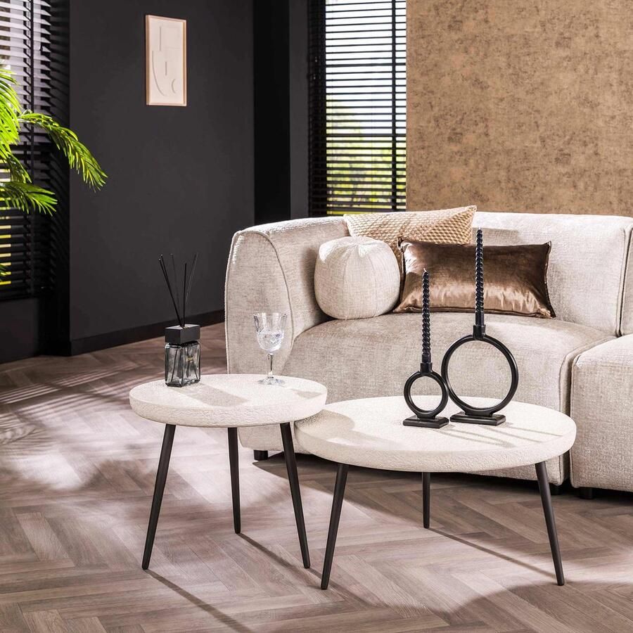 Giga Meubel Salontafel Rond Beige Marmer Composiet Set Van 2 70x70x35cm