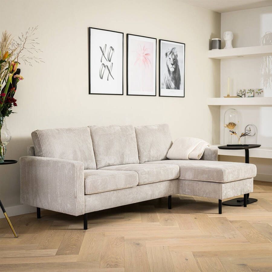 Bold Living Hoekbank Auckland Naturel Ribcord Longchair L+R