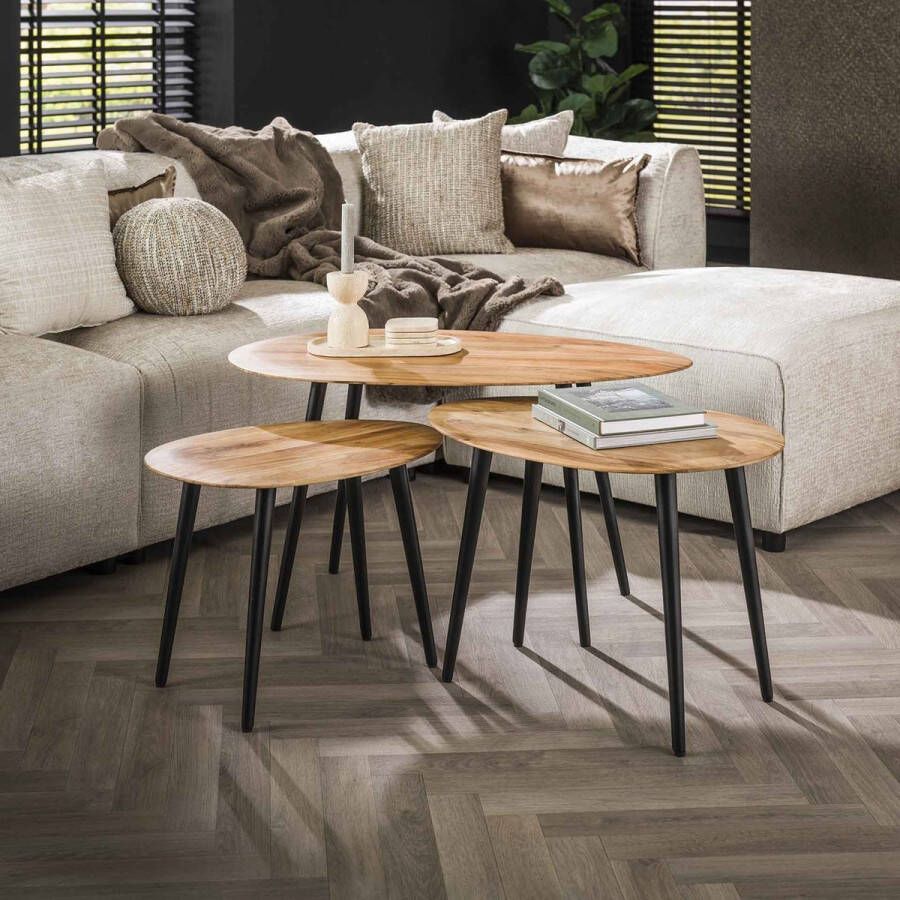 Bold Living Salontafel Esther Set Van 3 Naturel Acaciahout