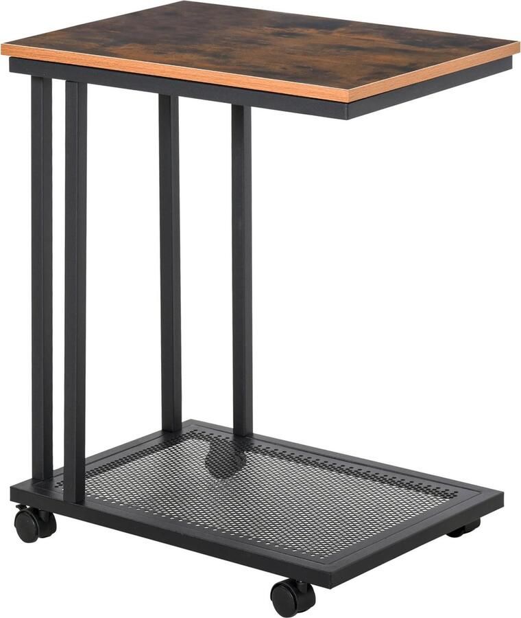 Boleen Bijzettafel metaal met hout Bijzettafel op wieltjes Industriëel 51X36X65Cm