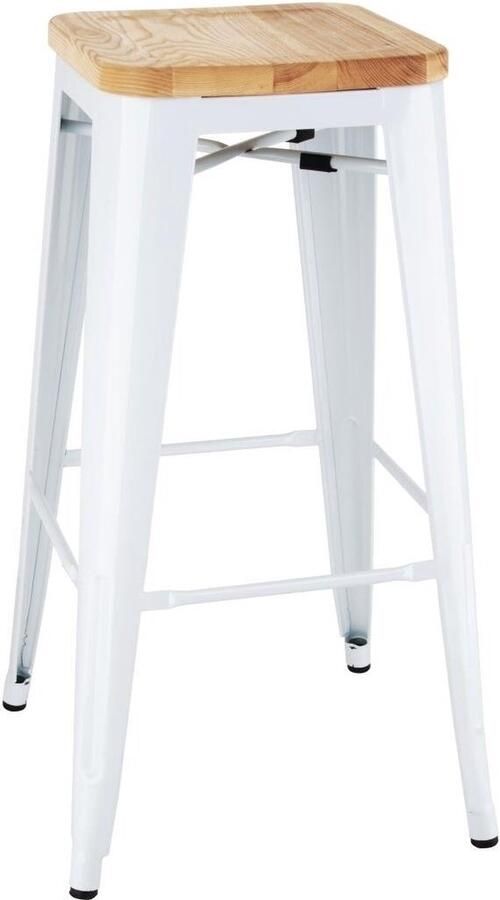 Bolero Bistro Hoge Krukken met Houten Zitkussen Wit (4 Stuks) DW739