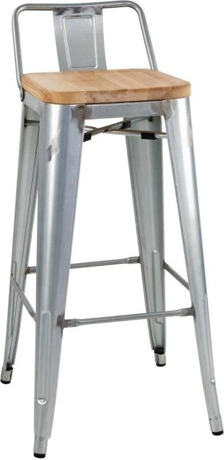 Bolero Bistro Hoge Krukken met Rugleuning en Houten Zitkussen Gegalvaniseerd Staal (4 Stuks) FB627