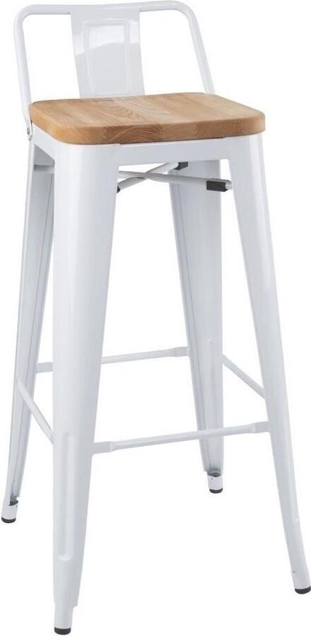 Bolero Bistro Hoge Krukken met Rugleuning en Houten Zitkussen Wit (4 Stuks) FB625