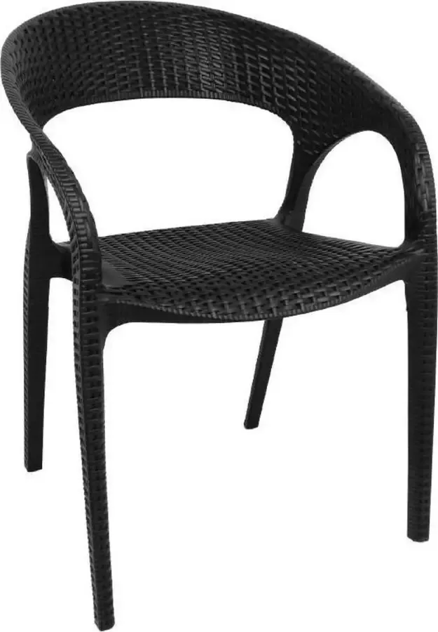 Bolero Kunststof Rotan Stoel met Armleuning Zwart ( Set van 4 )