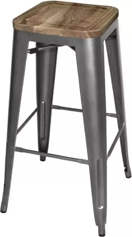 Bolero Stalen Barkruk Met Houten Zitting Grijs (4 Stuks) GM639 Horeca & Professioneel