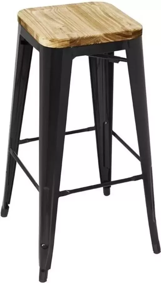 Bolero Stalen Barkruk Met Houten Zitting Zwart (4 Stuks) GM640 Horeca & Professioneel