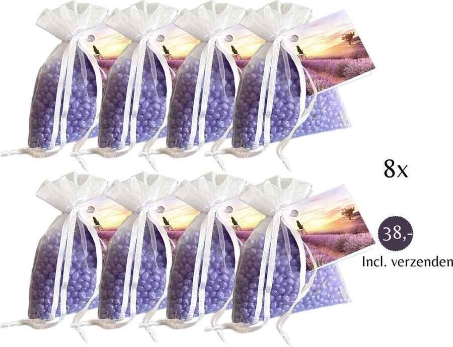 Boles d olor Geurparels 8x 'Boles d'olor Lavenda' Inclusief verzenden Lavendel Geurkorrels Geurzakje Geurbuiltjes Geurbuiltje Geurverfrisser Luchtverfrisser Huisparfum Verfrisser Parfum Frisse geur Hanger Kledingkast Kleding Kast