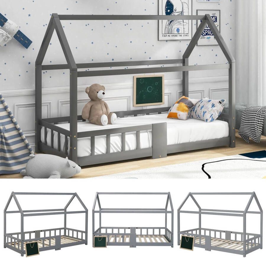 Bolifybuy Bed Kinderbed Huis bedje 200x90cm Grijs