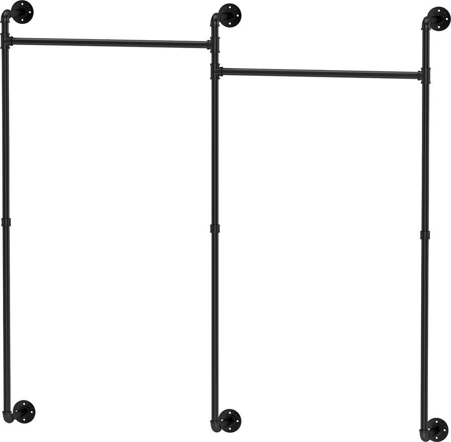 Bolifybuy Muur Kledingrek Zwaar Kledingrek Ophang Rek Kleding Rek Industrieel Zwart 205x190cm