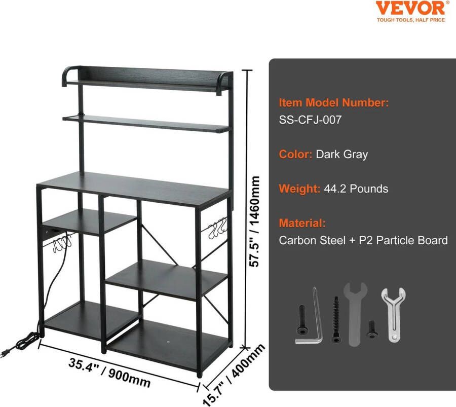 Bolifybuy Keuken Opberg kast Keuken kast Pannen kast Dark grey 90x146cm