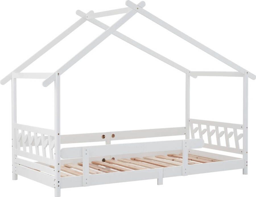 Bolifybuy Kinderbedden Huis bedje massief houten kinder bed wit 200x90cm