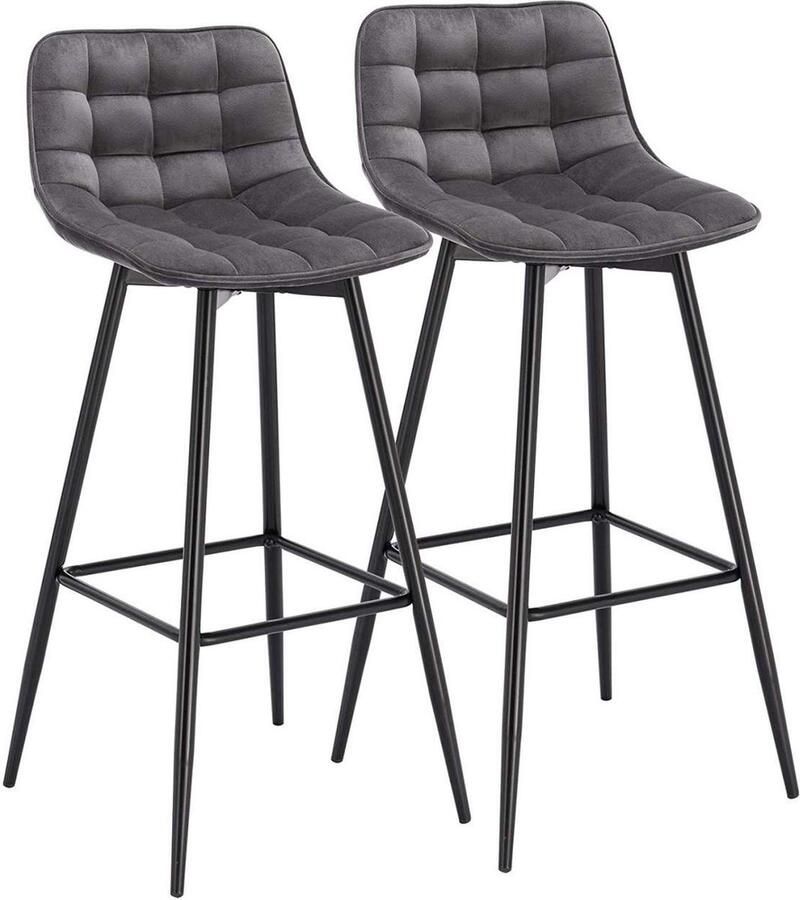 Bolt Edge Barkruk Industrial Donkergrijs Set van 2 Barstoel met rugleuning Velvet Keukenstoel