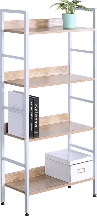 Bolt Edge Boekenkast Bila 4 Planken Vintage Wit Oak Kantoor Woonkamer Industrieel