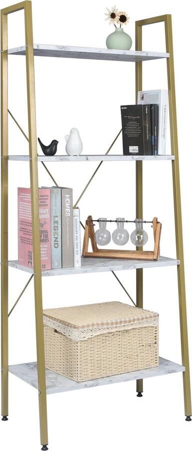 Bolt Edge Boekenkast Foki 4 Lagen Wit Goud Marble Look Woonkamer Vintage