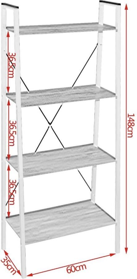 Bolt Edge Boekenkast Industrieel Donkerbruin 4 Lagen 60x35x148cm Hout Wit