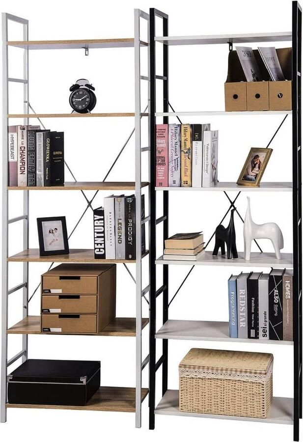 Bolt Edge Boekenkast Industrieel Wit Oak 6 lagen Voor woonkamer of slaapkamer