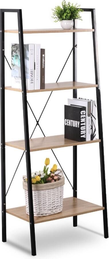Bolt Edge Boekenkast Industrieel Zwart eiken 4 Lagen 60x35x148cm Woonkamer Slaapkamer