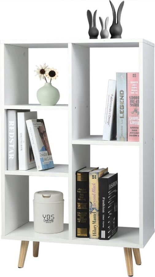 Bolt Edge Boekenkast Wit 5 Vakken Op poten Hout Voor slaapkamer of woonkamer