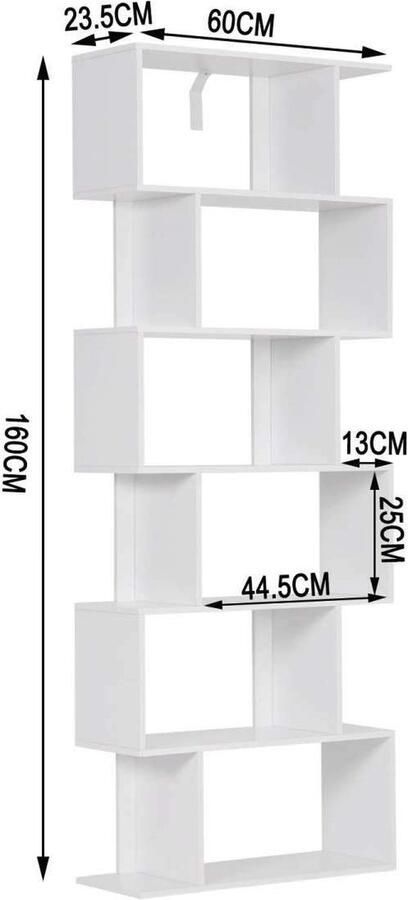 Bolt Edge Boekenkast Wit Open 6 vakken Voor woonkamer of slaapkamer 60x23.5x160cm