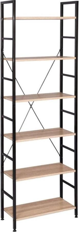 Bolt Edge Boekenkast Zwart Oak Industrieel 6 Lagen 60x28x180cm Hout Metaal