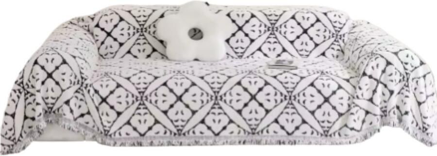 Bolt Edge Boho Bankhoes Bankbeschermer 180x340cm Zachte chenille Geruit design Zetelhoes Zetelovertrek Zwart