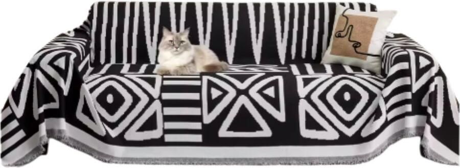 Bolt Edge Boho Bankhoes Bankbeschermer 180x340cm Zachte chenille Geruit design Zetelhoes Zetelovertrek Zwart