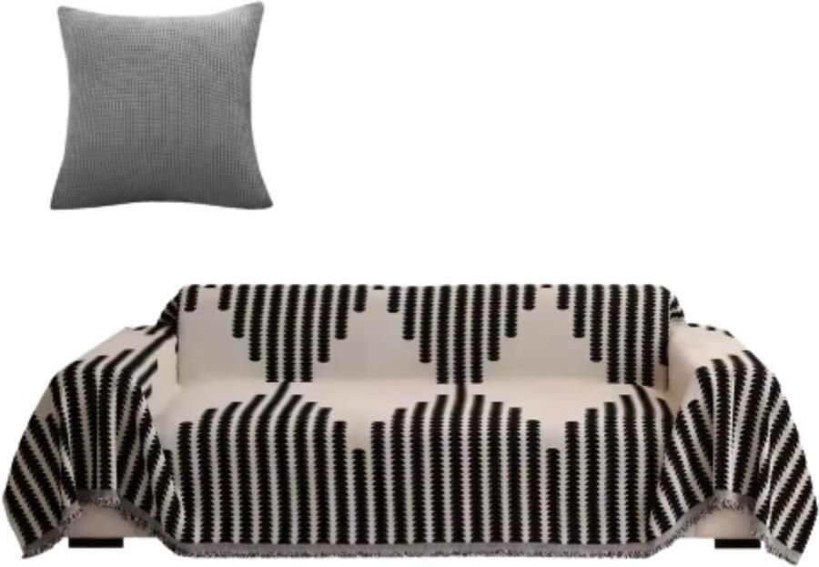 Bolt Edge Boho Bankhoes Bankbeschermer 180x340cm Zachte chenille Geruit design Zetelhoes Zetelovertrek Zwart